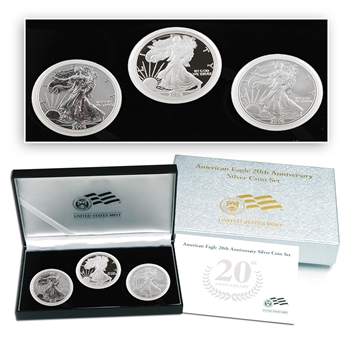 2006 American Eagle 20th Anniversary 3 pc Silver Set