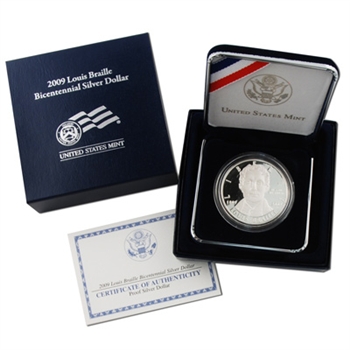 2009 Louis Braille Commemorative Silver Dollar Proof