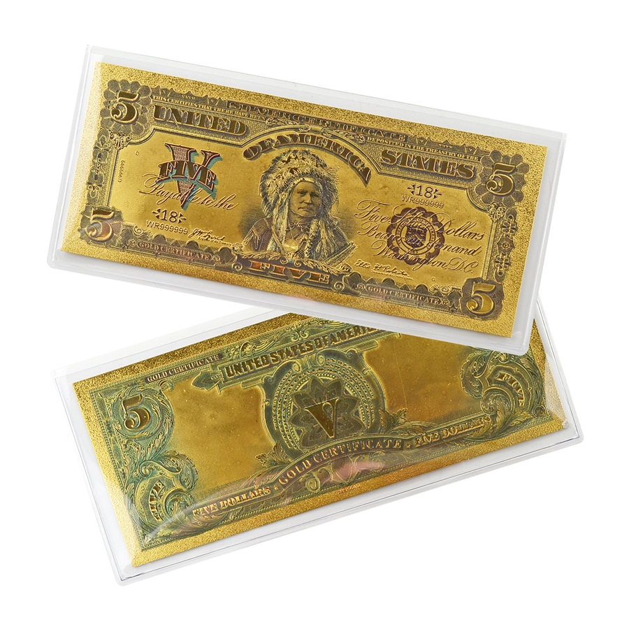 1899 5 Indian Note Uncirculated Gold Foil